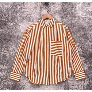 AYR The Deep End Shirt Medium Womens Mustard Gold Striped Button Down